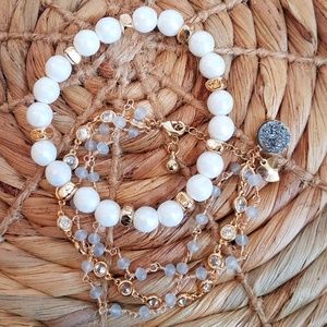 Set 2 Druzy Gray White Frosted Beaded Bracelet